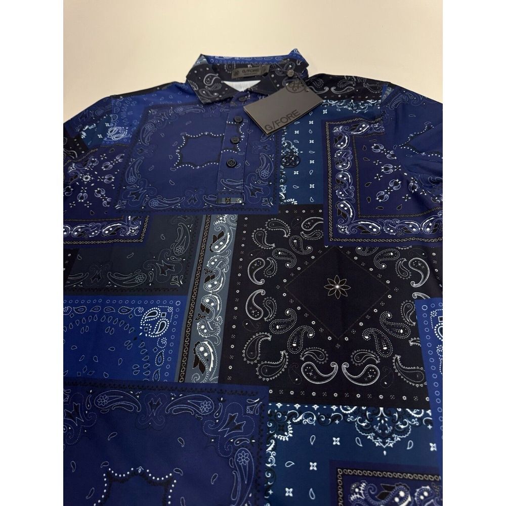 NWT G/Fore‎ Bandana Print Tech Pique Golf Polo Shirt Paisley Twilight Blue SMALL